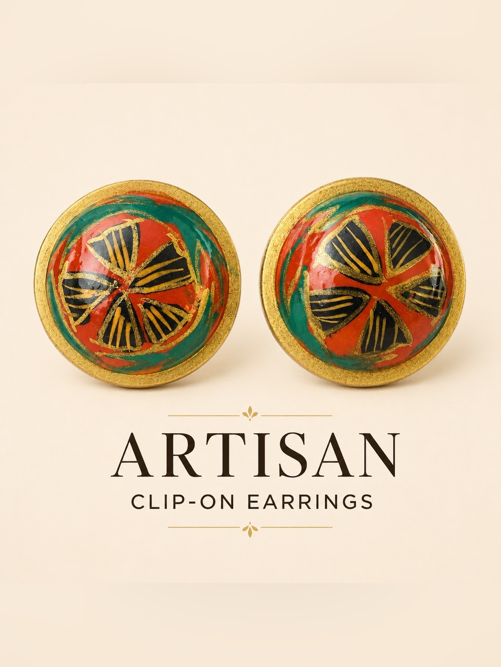 Hand Painted Wood Clip On Earrings Artisan Floral Statement Earrings